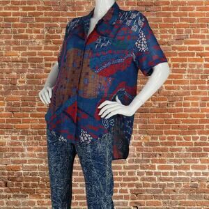 Adini Funky Aztec Art Print Hippie Shirt L Boho Chic